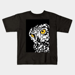 Lookout Owl Black and White Linoprint Kids T-Shirt